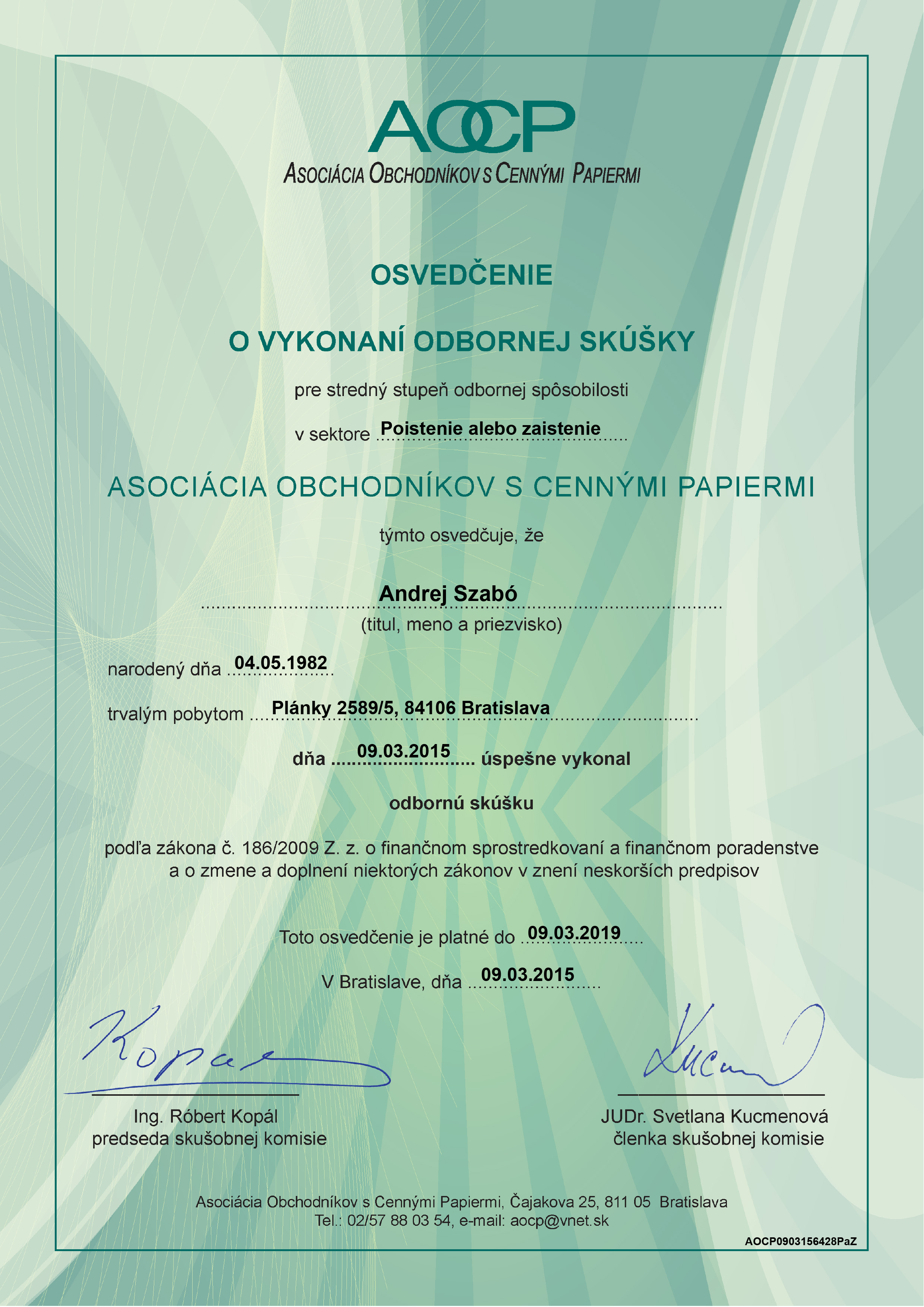 Aocp osvedcenie